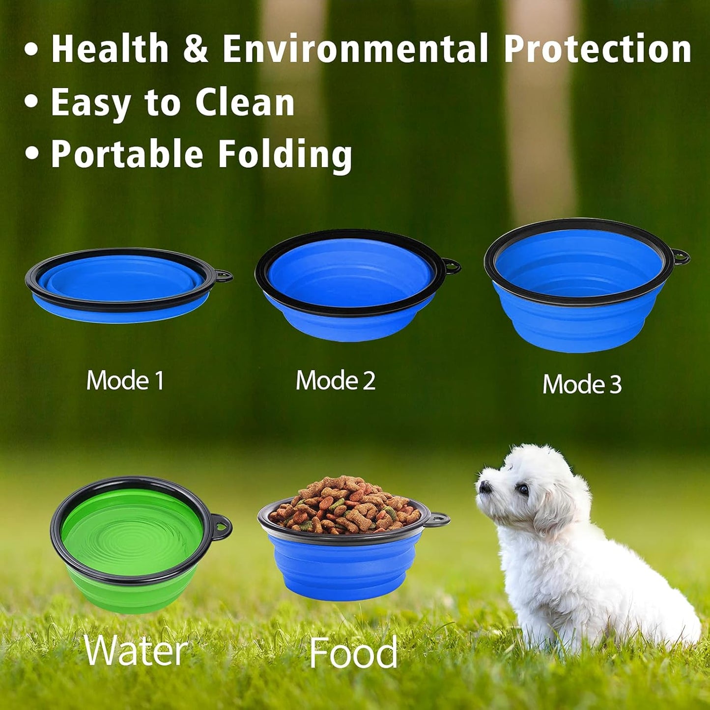 Collapsible Dog Bowls, Portable Travel Dog Bowls, Expandable for Cat Dog Water Bowls Food Feeding, 2 Pack Silicone Pet Bowls with Waste Bag Dispenser