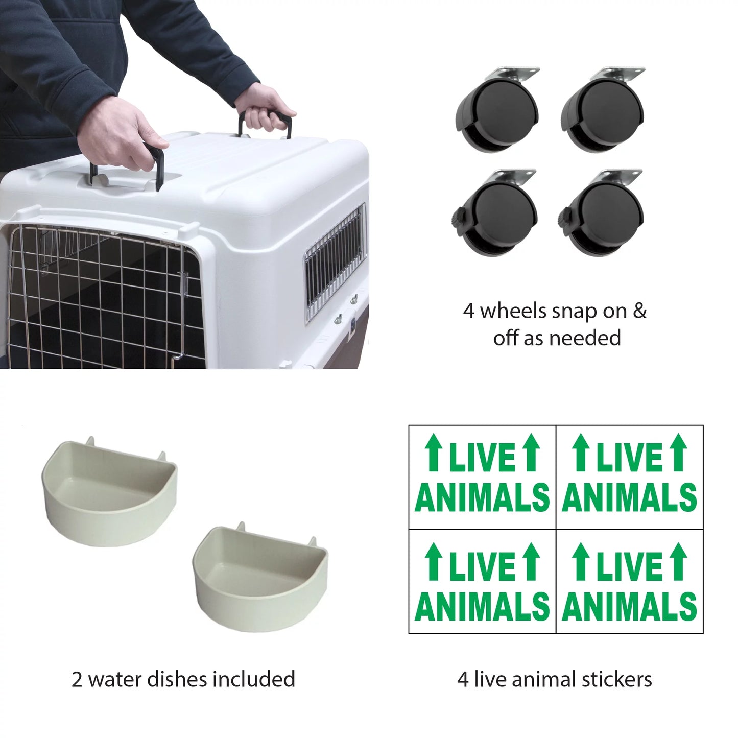 Plastic Kennel for Dogs, Wire Door, IATA Airline Approved, Travel Crate, with Wheels, Gray, Large, 32" L X 22" W X 23" H