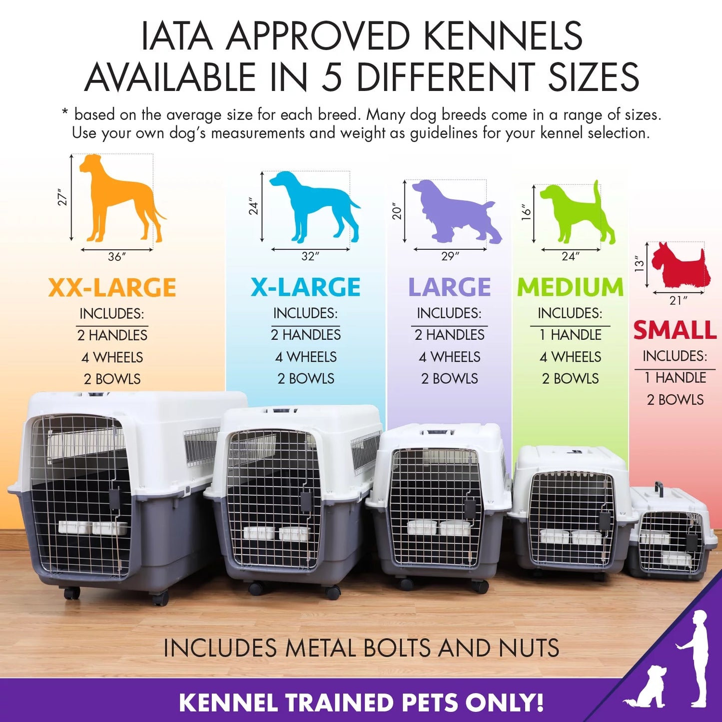 Plastic Kennel for Dogs, Wire Door, IATA Airline Approved, Travel Crate, with Wheels, Gray, Large, 32" L X 22" W X 23" H