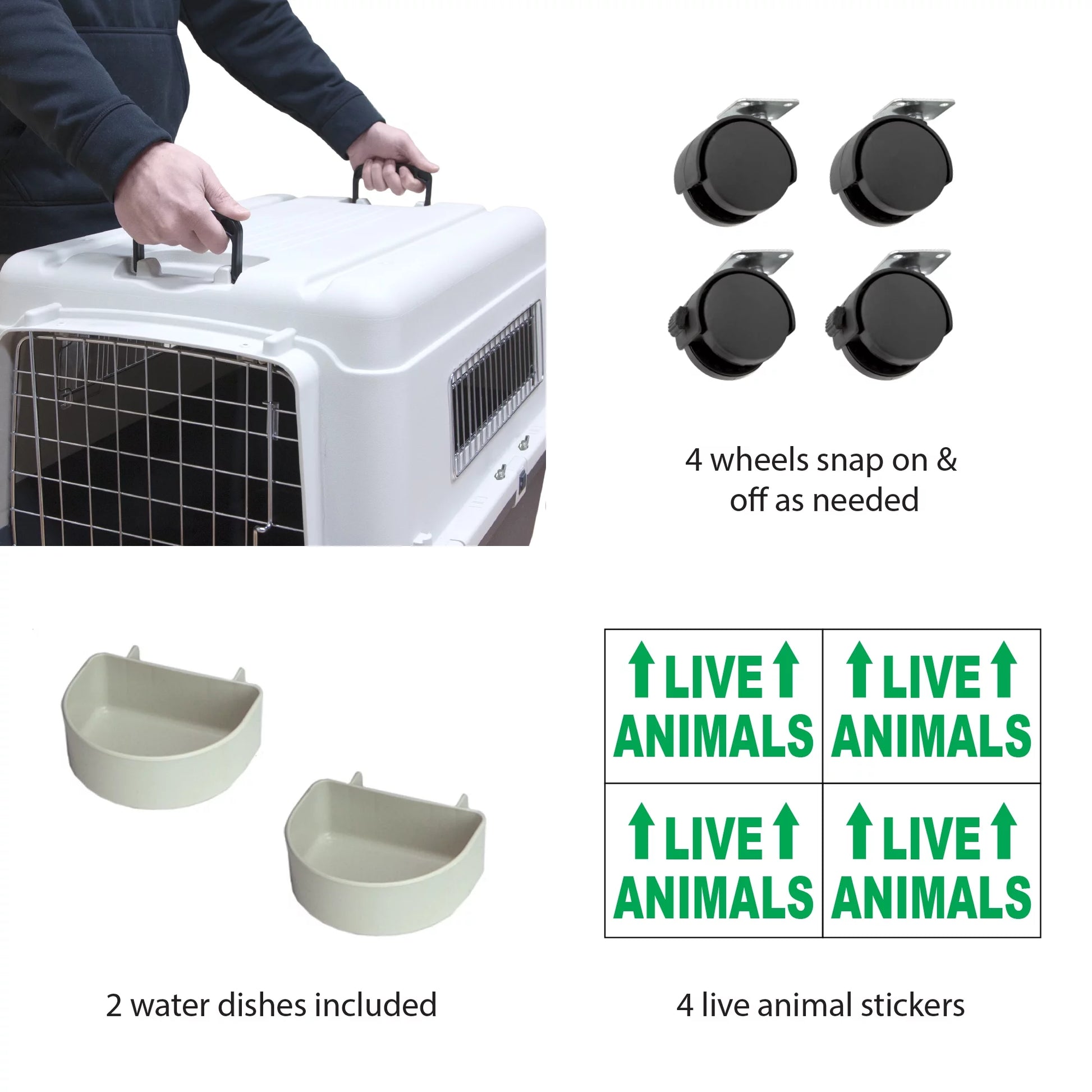 Plastic Kennel for Dogs, Wire Door, IATA Airline Approved, Travel Crate, with Wheels, Gray, Large, 32" L X 22" W X 23" H